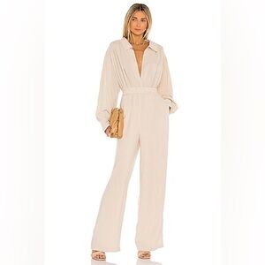 L'Academie The Rayne Jumpsuit‎ Beige Long Sleeve Rayon Revolve Size S